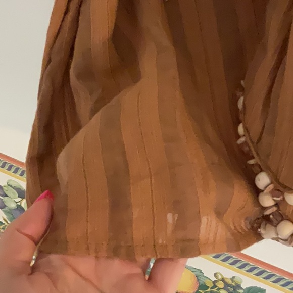 Zara One Shoulder Striped Wrap Top w/Beaded Trim, Size XS, Brown, NWT - Picture 4 of 11